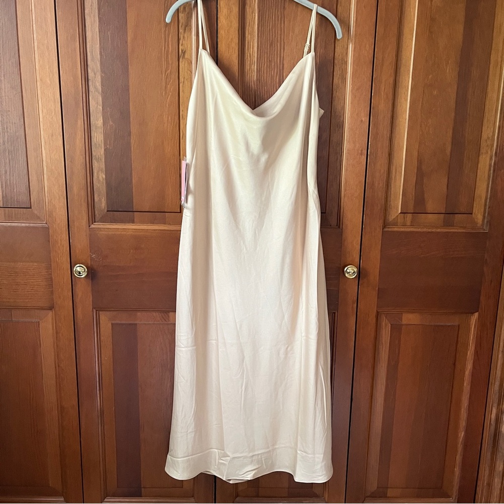 Birdy Grey Gold Satin slip dress size Large No slit